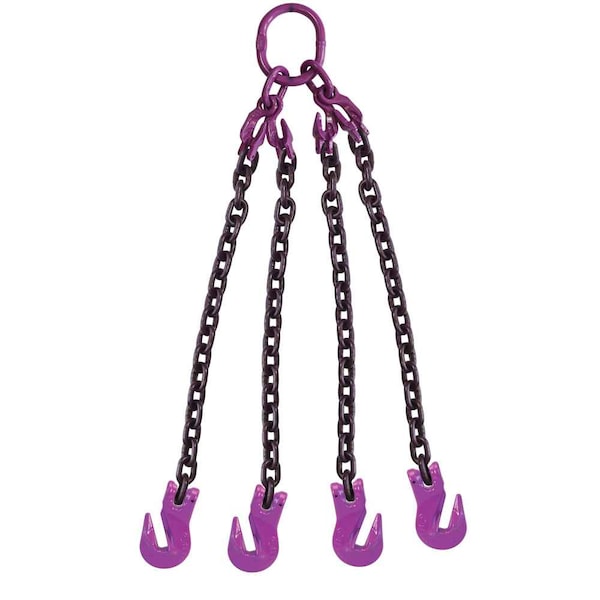 1/2" x 10' - Adjustable 4 Leg Chain Sling w/ Grab Hooks - Grade 100